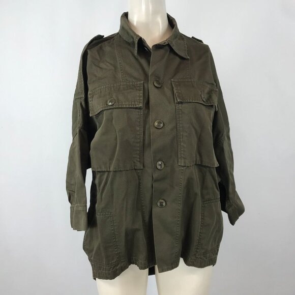 BOY. BAND OF OUTSIDERS ~ WOMENS 3 ~ OLIVE BUTTON UP MILITARY JACKET - Picture 1 of 5